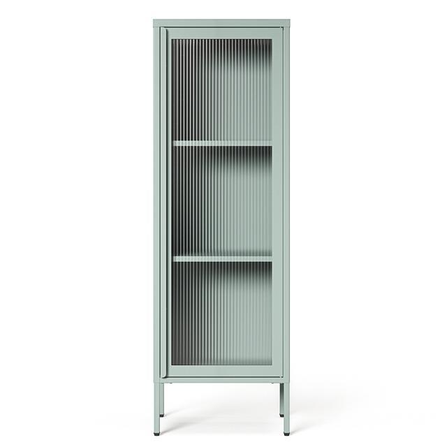 Elegant skab i slate grey med riflet glasdør - 50x150 cm