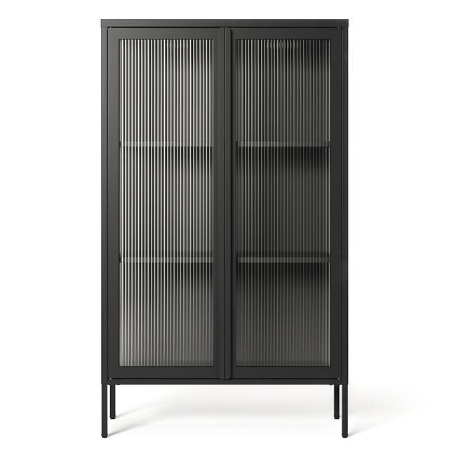 Elegant Antracitgrå Skab med Glasdøre - Minimalistisk Design