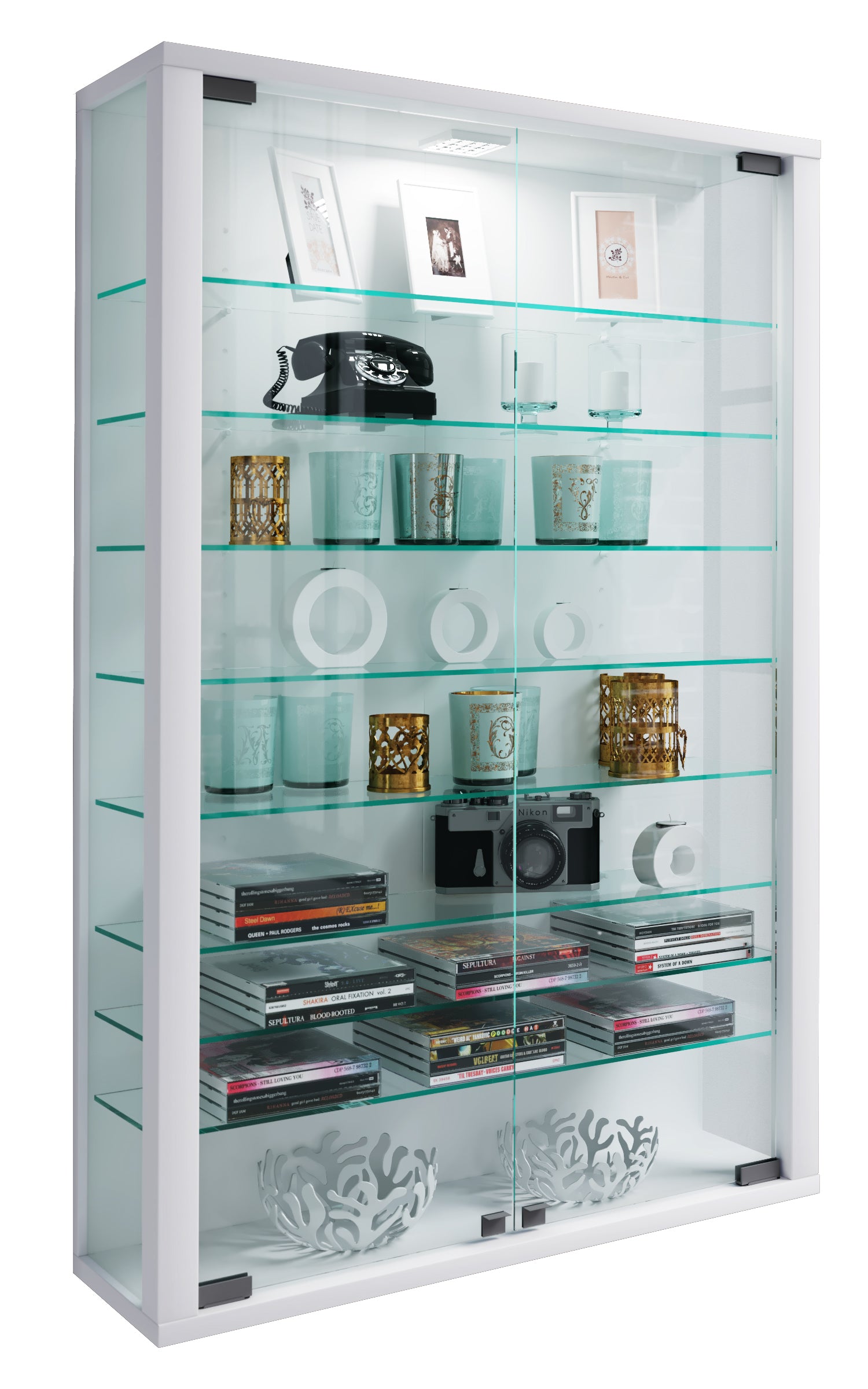 Vitrineskab Vitrosa Mini med LED-belysning - Hvid 90x59 cm