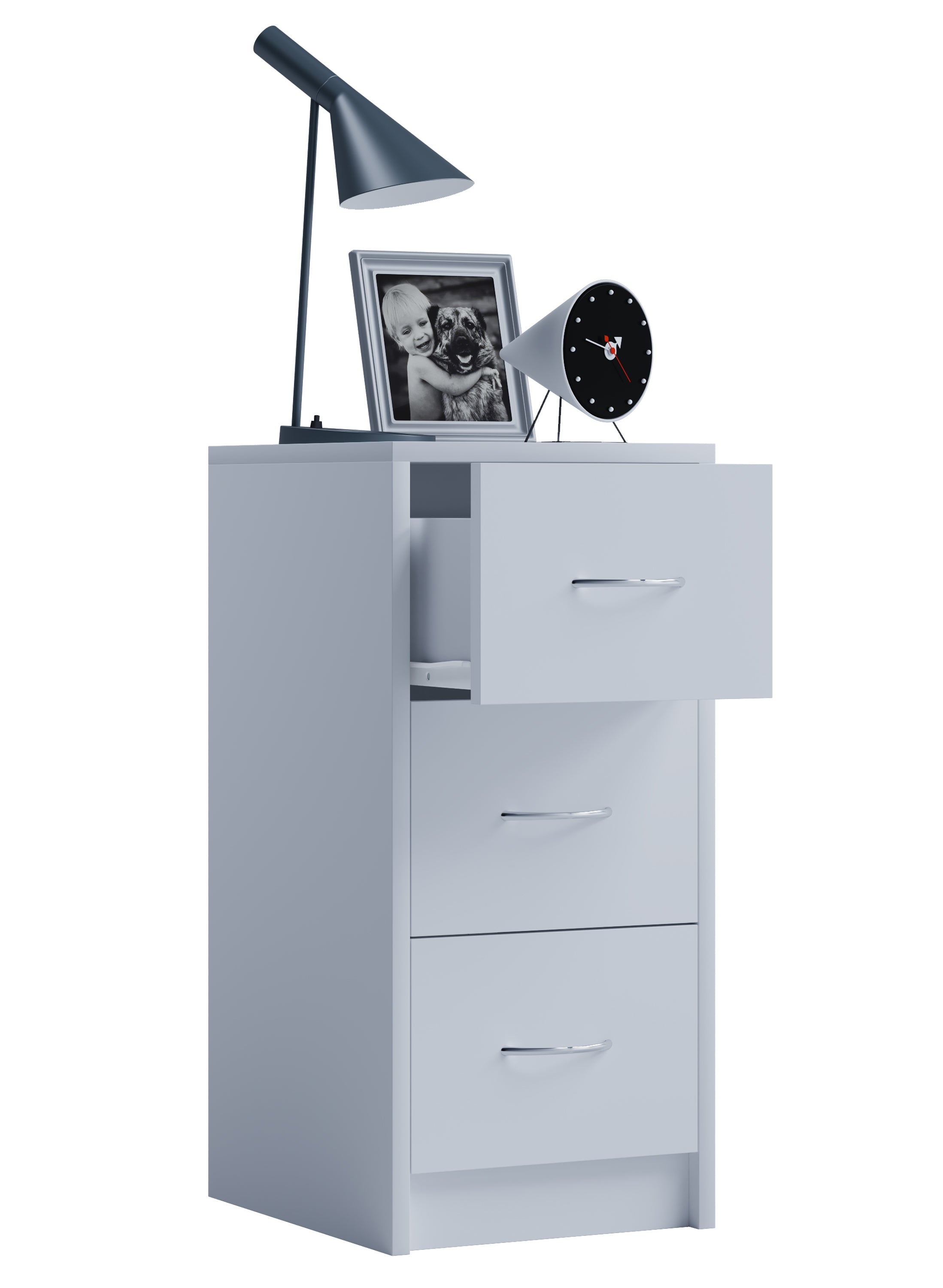 Sengebord I Enkelt Og Moderne Look Med 3 Skuffer Hvid  4051814371905