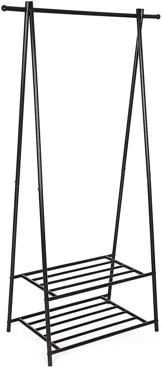 Tøjstativ Med 2 Hylder Til Sko 88x155x41 Cm Sort