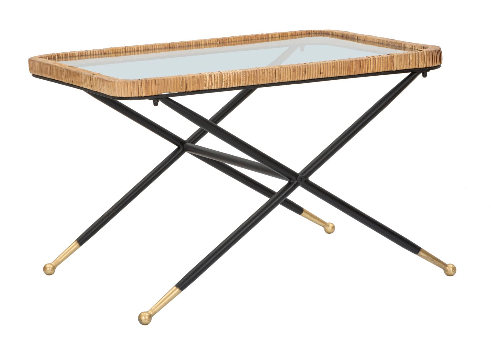 Boho Chic Bord Af Jern Glas Og Rattan  -  70x50x45 Cm  8024609358265
