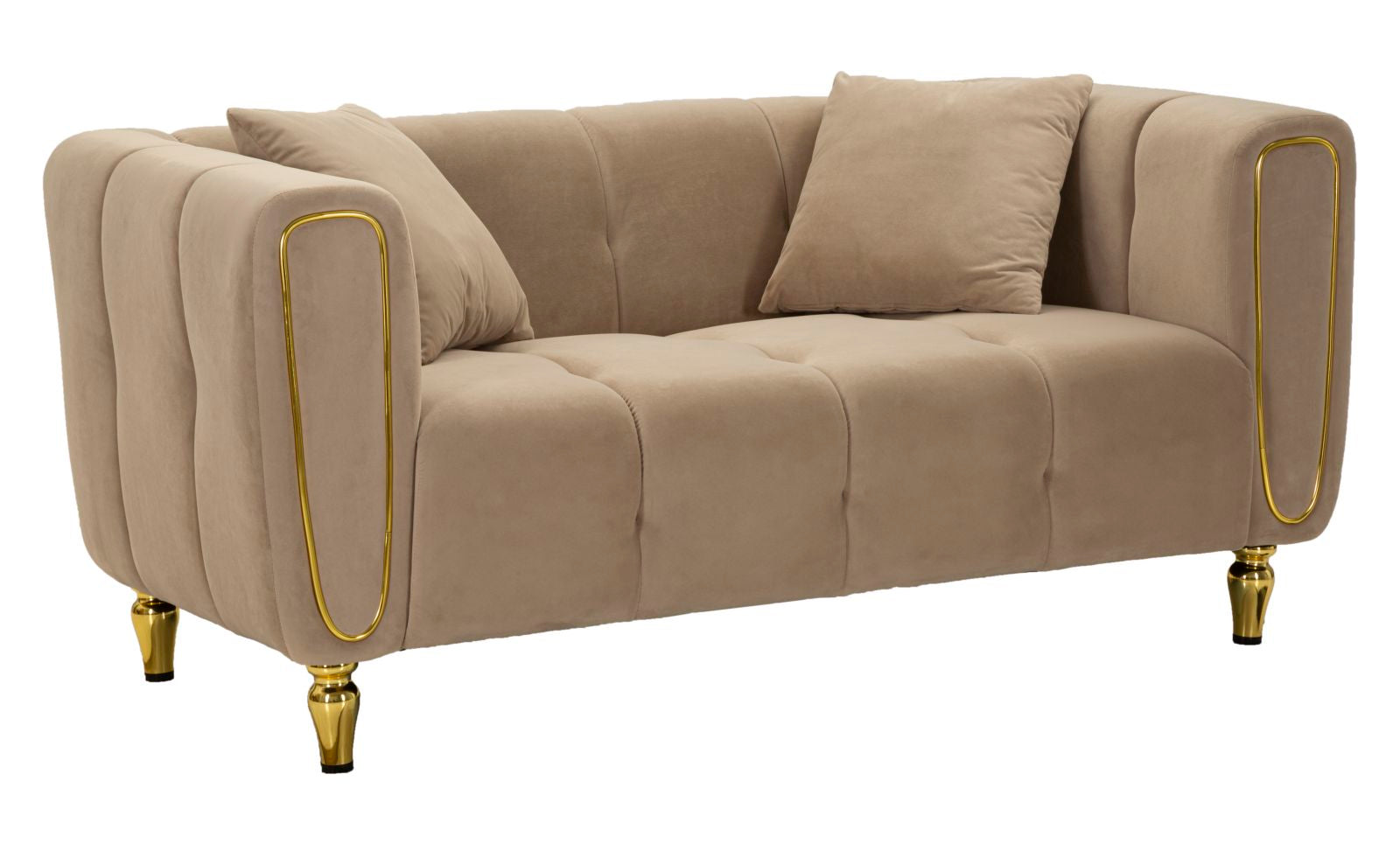 Luksuriøs 2-personers sofa med gyldne ben - Glam design