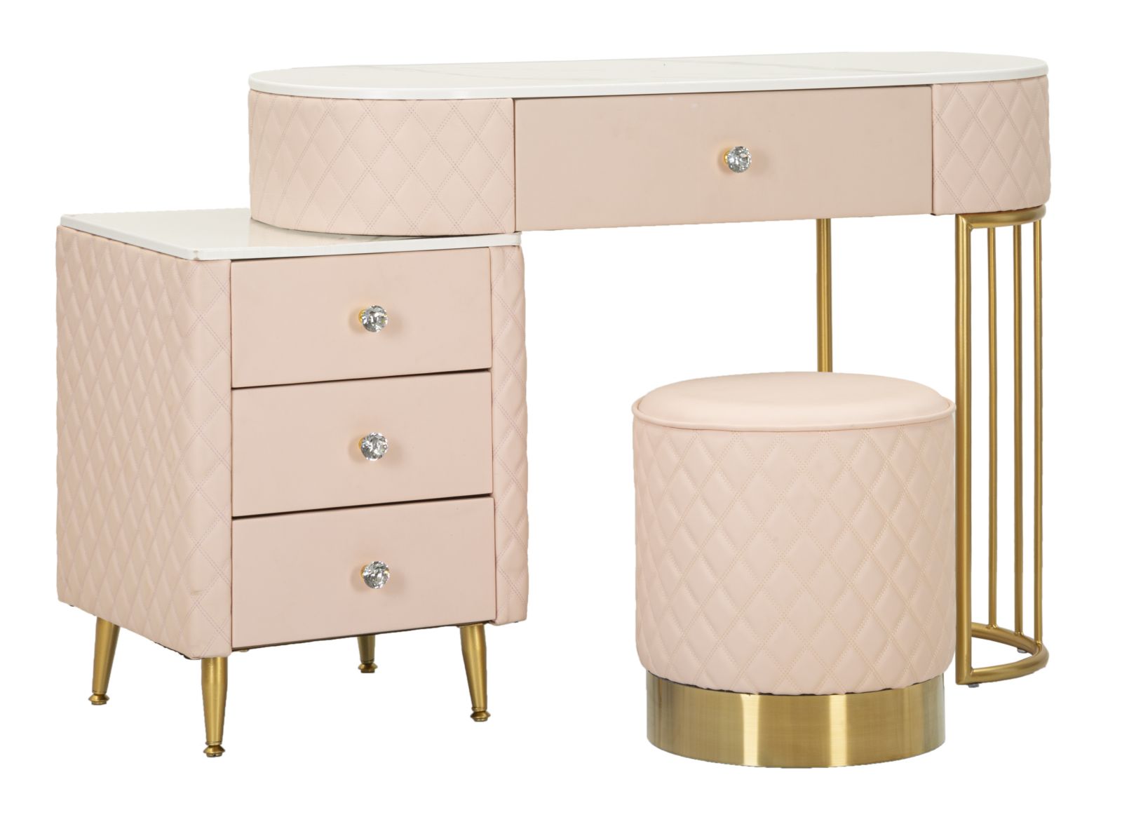 Glam Sminkebord Med Skammel I Træ Mdf Metal  -  120x40x75 36x39 Cm  8024609374098