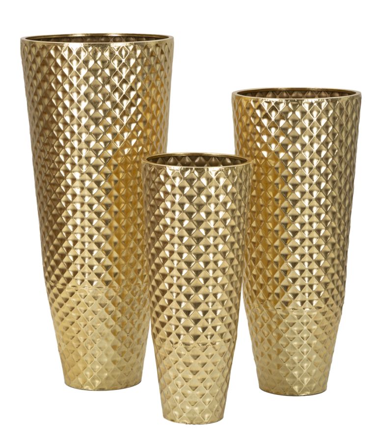 Elegant Sæt af 3 Guldfarvede Metalvaser – Glam Design