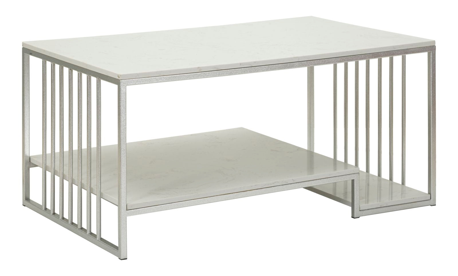Elegant Sofabord i Hvid Metal og Kunstig Marmor