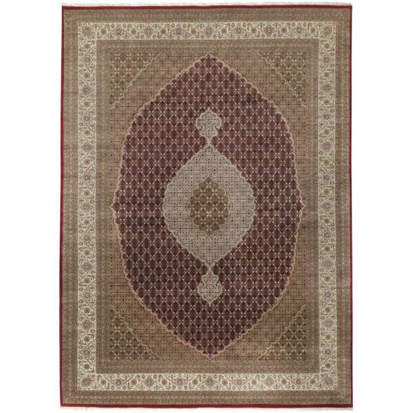 Ægte Indo Tæbriz Tæppe - 299 x 402 cm i Beige/Rød