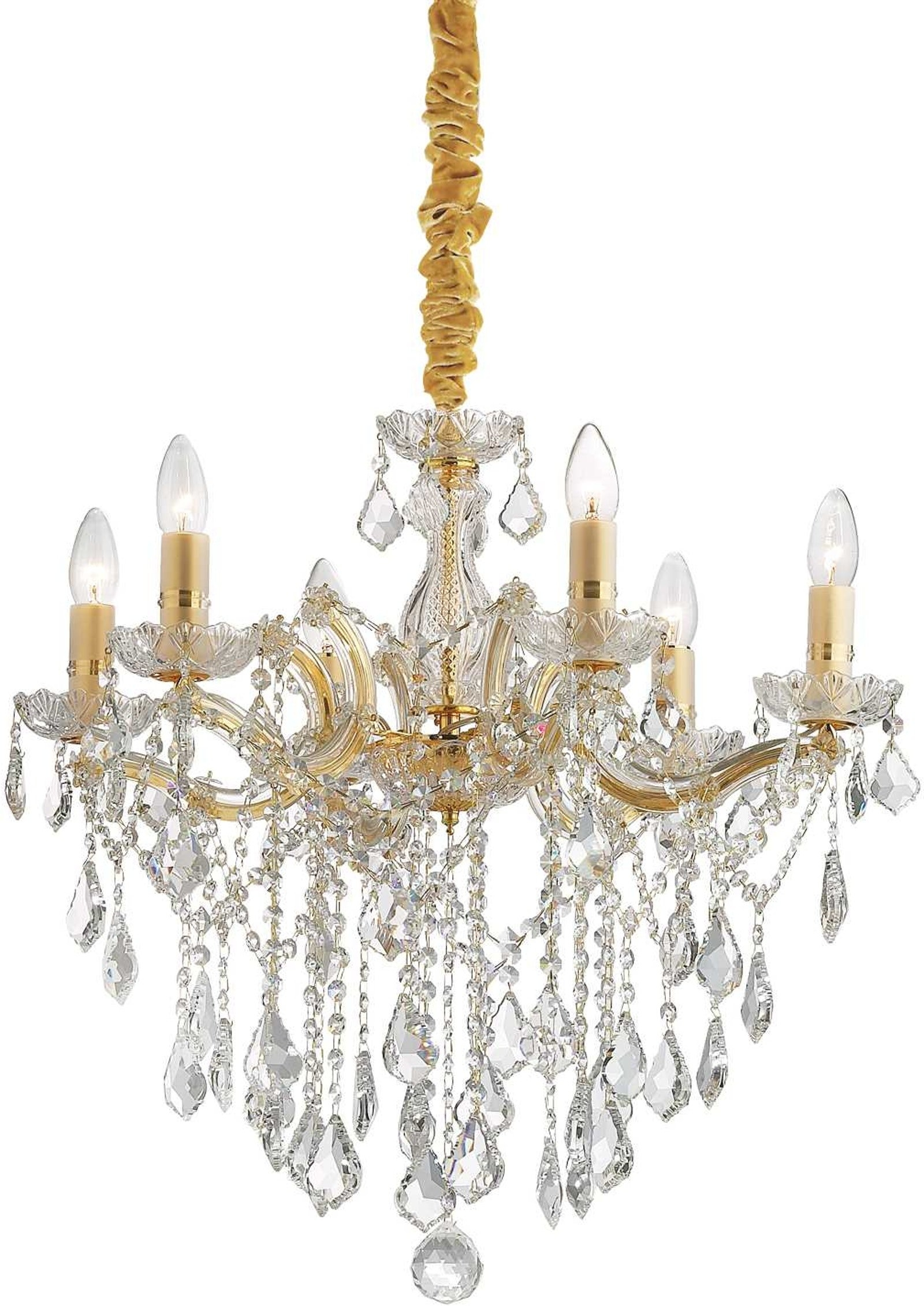 Pendellampe Ideal Lux Florian ø60 Cm Glas Guldmessing Med Kromdetaljer  8021696035635