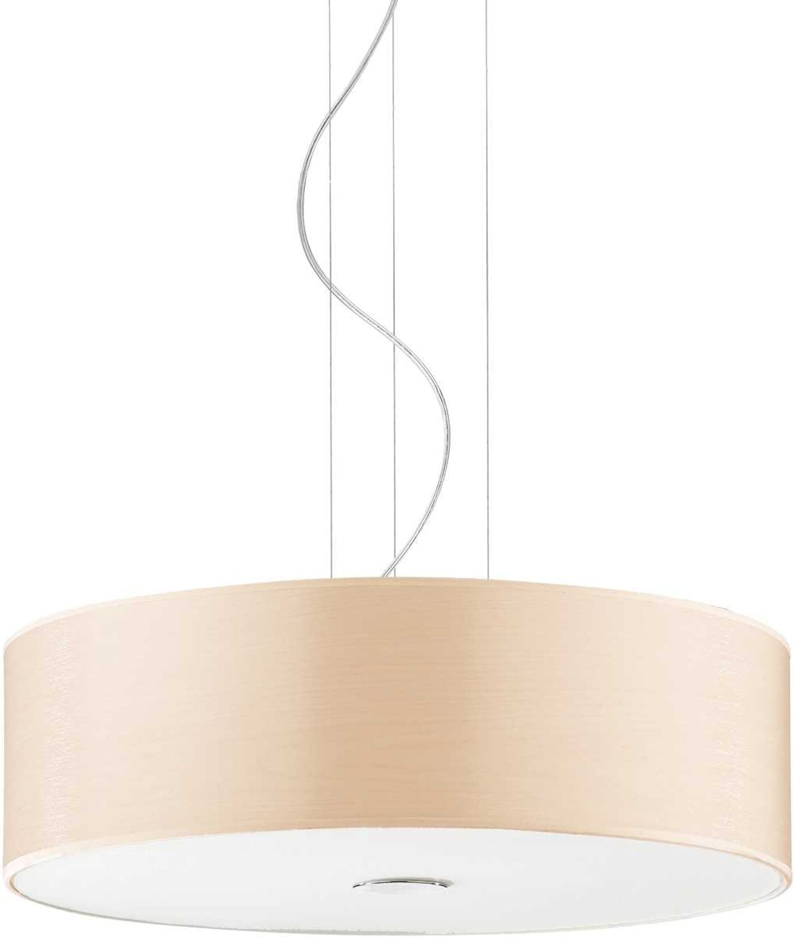 Pendellampe Ideal Lux Woody ø50 Cm Just?rbar Højde 21 - 230 Cm Naturkrom E27 4-pære Glas Og Stofskærm Ip20  8021696087702