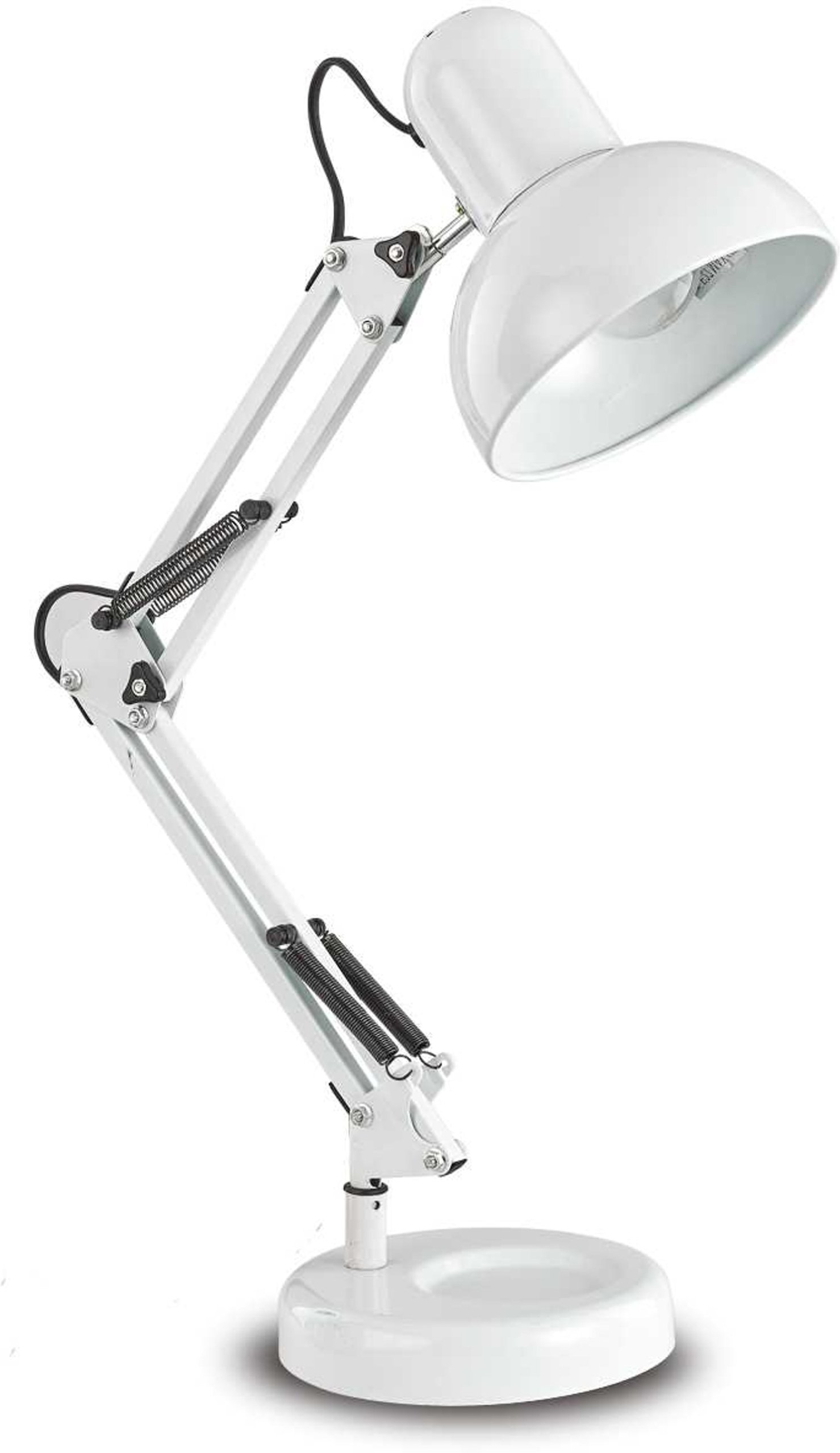 Bordlampe Ideal Lux Kelly  -  Hvid Metal Skrivebordslampe Med Fleksibel Arm ø150 Mm Base Ip20 E27-fatning 42w  8021696108117