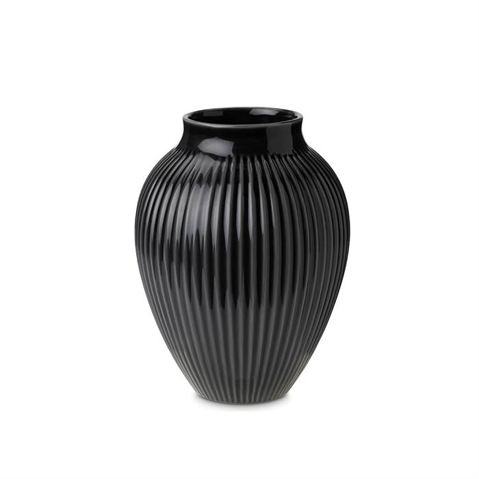 Knabstrup Keramik - Sort Vase med Riller - 12,5 cm