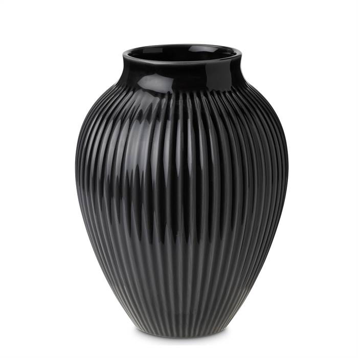 Knabstrup Keramik - Sort Vase med Riller - 27 cm