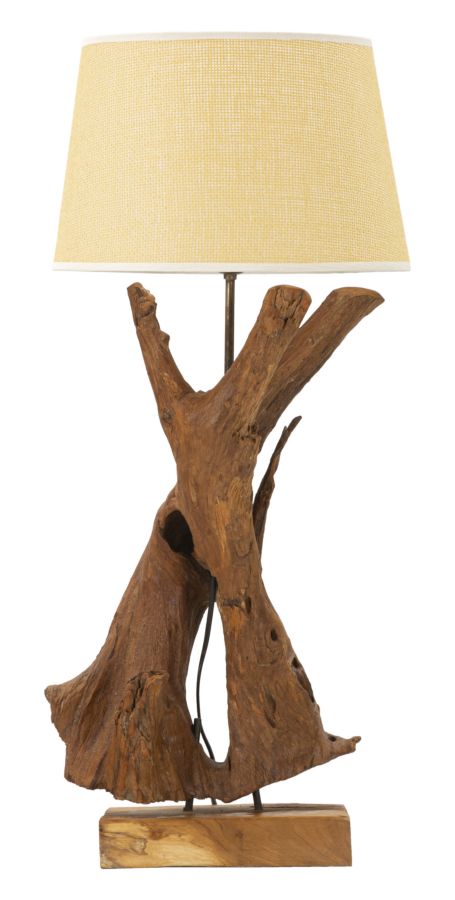 Unik Lampe i Genbrugsteaktræ – Håndlavet Bordlampe