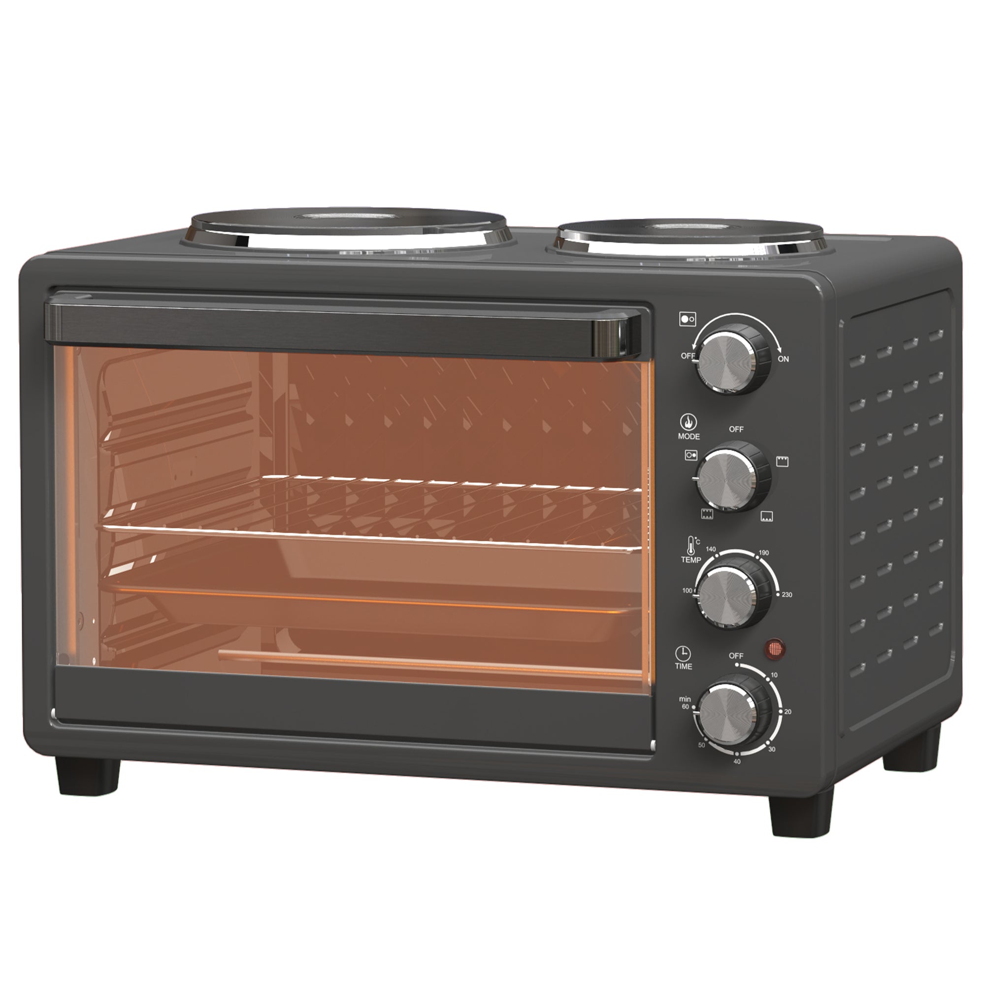 28 L Brødristerovn Kompakt Ovn Til Madlavning Og Grillning Elektrisk Ovn Med Bageplade Grillrist 2600w Sort  4255826859189
