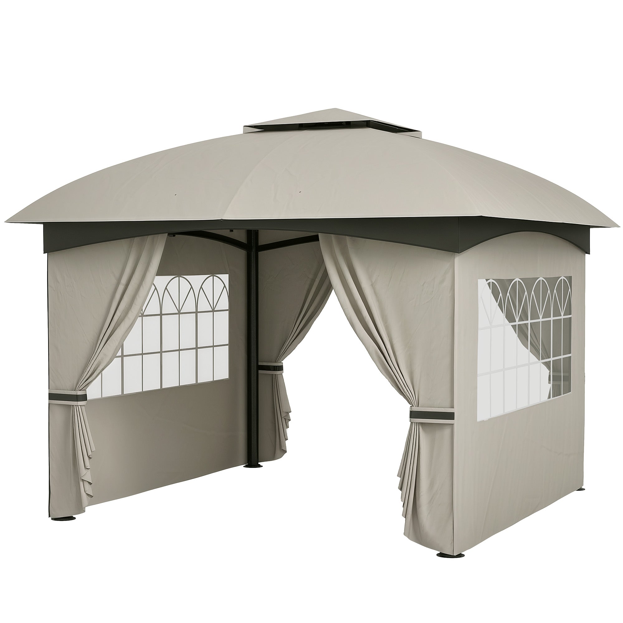 34 X 34 M Havepavillon øltelt Med Ventileret Tag Buede Vinduer Stålramme Lysegrå  4255826854924