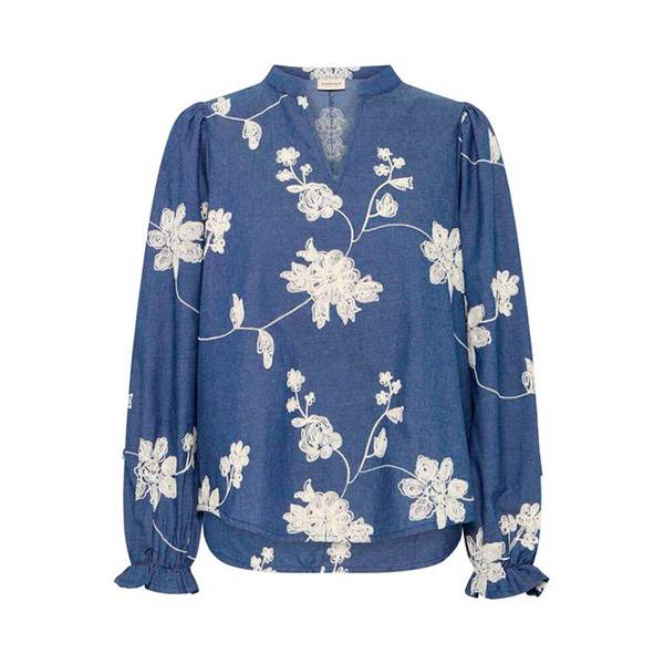 Fransa Frdarana Bluse - Elegant V-hals i Blå Mønster
