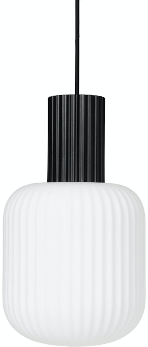 Pendellampe Broste Copenhagen Lolly i Sort/Hvid Metal og Glas