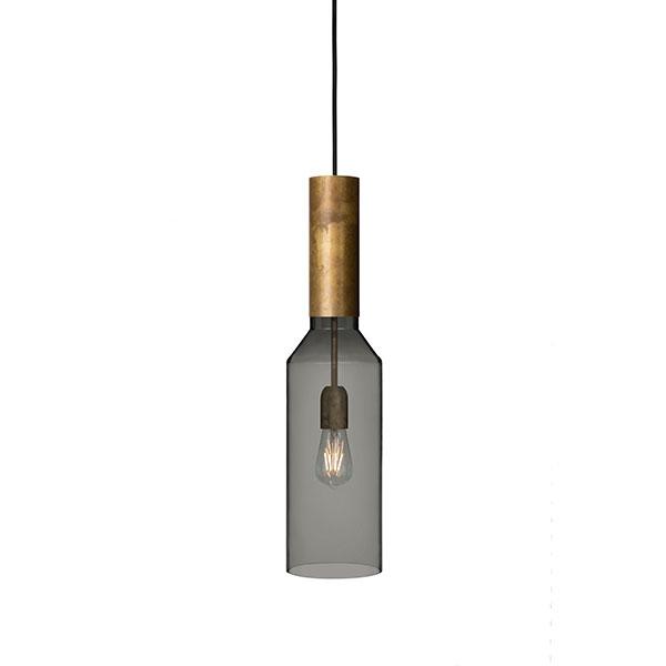 Fenomen Pendel i Røgfarvet Glas og Messing - Unik Design