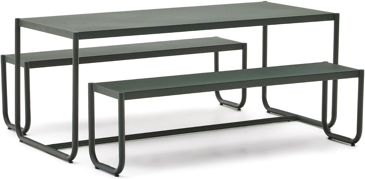 Udendørs Bord-bænkesæt Kave Home Sotil I Galvaniseret Stål Grøn H75xb83xl183 Cm  8433840907345