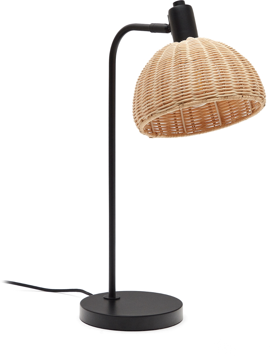 Bordlampe Damila i Håndflettet Rattan på Sort Metalstel