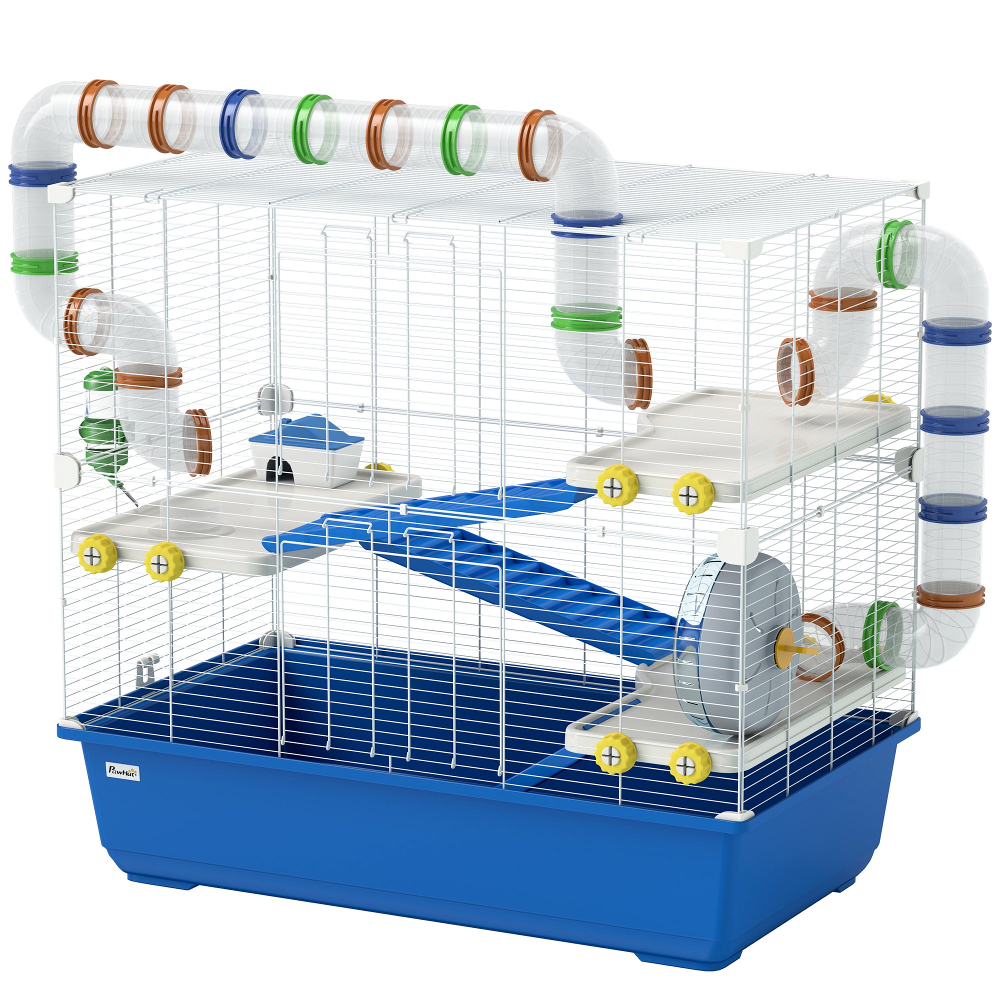 Hamsterbur Med 4 Niveauer Bur Til Små Dyr Med Tunnelsystem Hytte Træningshjul Til Dværghamstere 78 X 45 X 73 Cm Blå  4255826880282