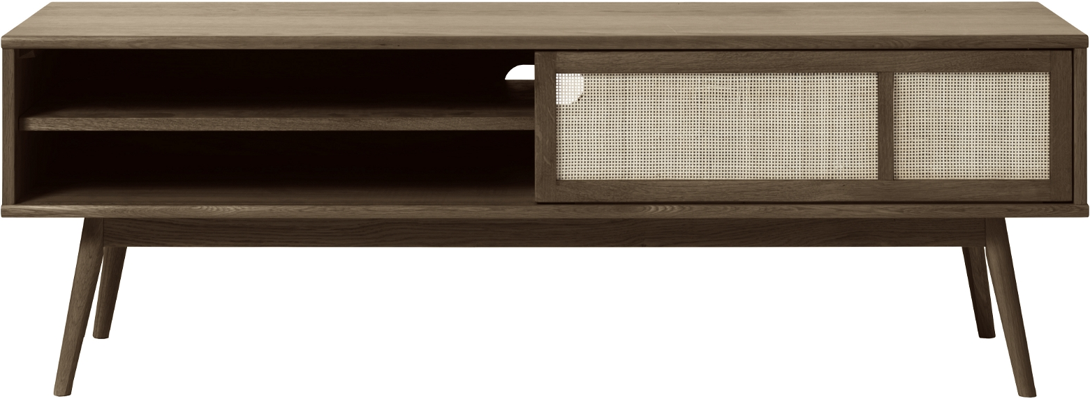 Elegant TV-bord i Egetræ med Rattan-dør - Barrali Design
