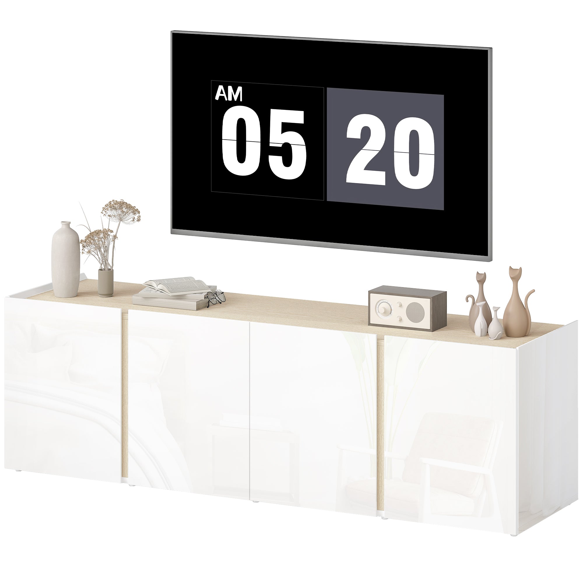 Elegant TV-bord til 65" TV med Soft-close-døre - Hvid