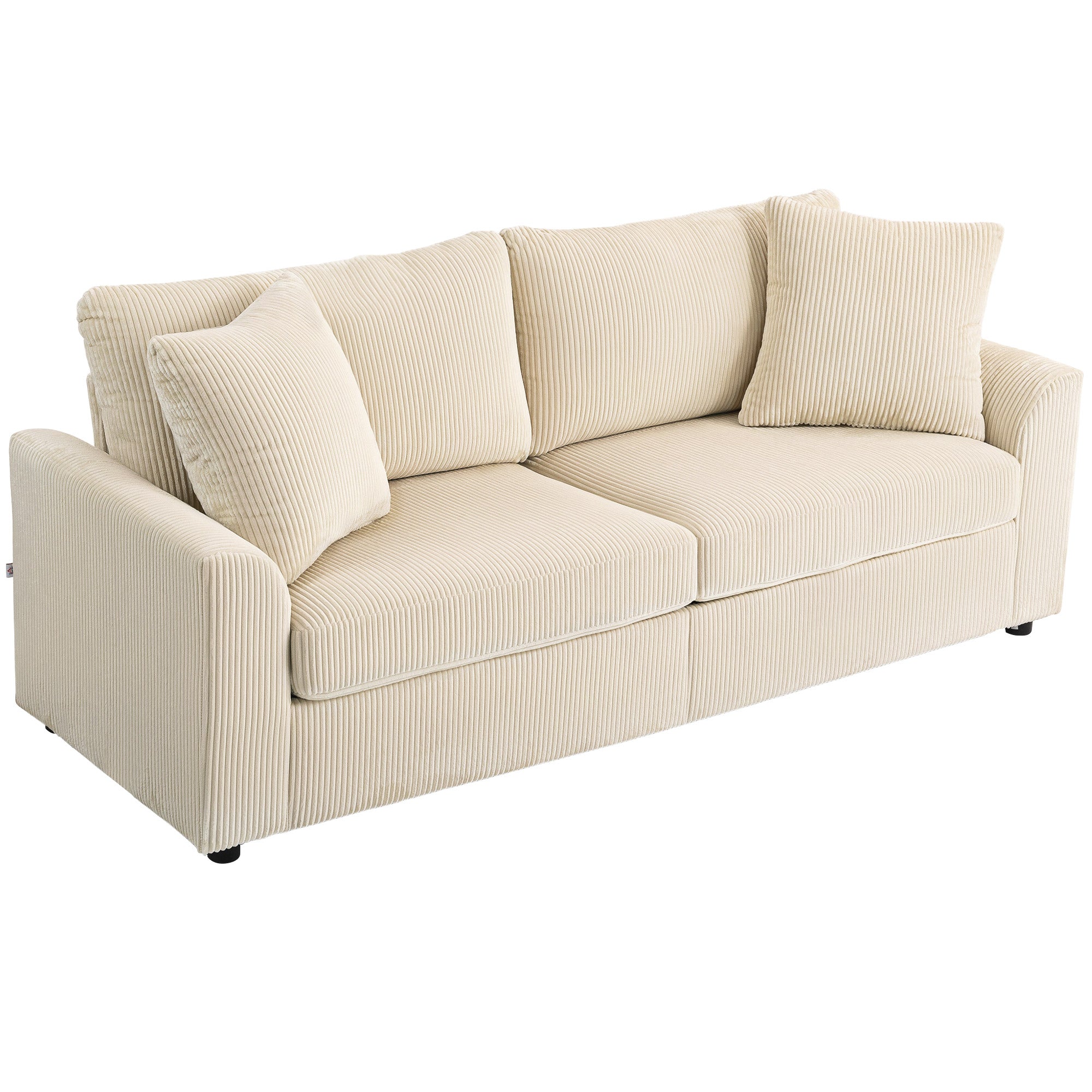 3-personers Corduroy Sofa med Pyntepuder - Cremehvid