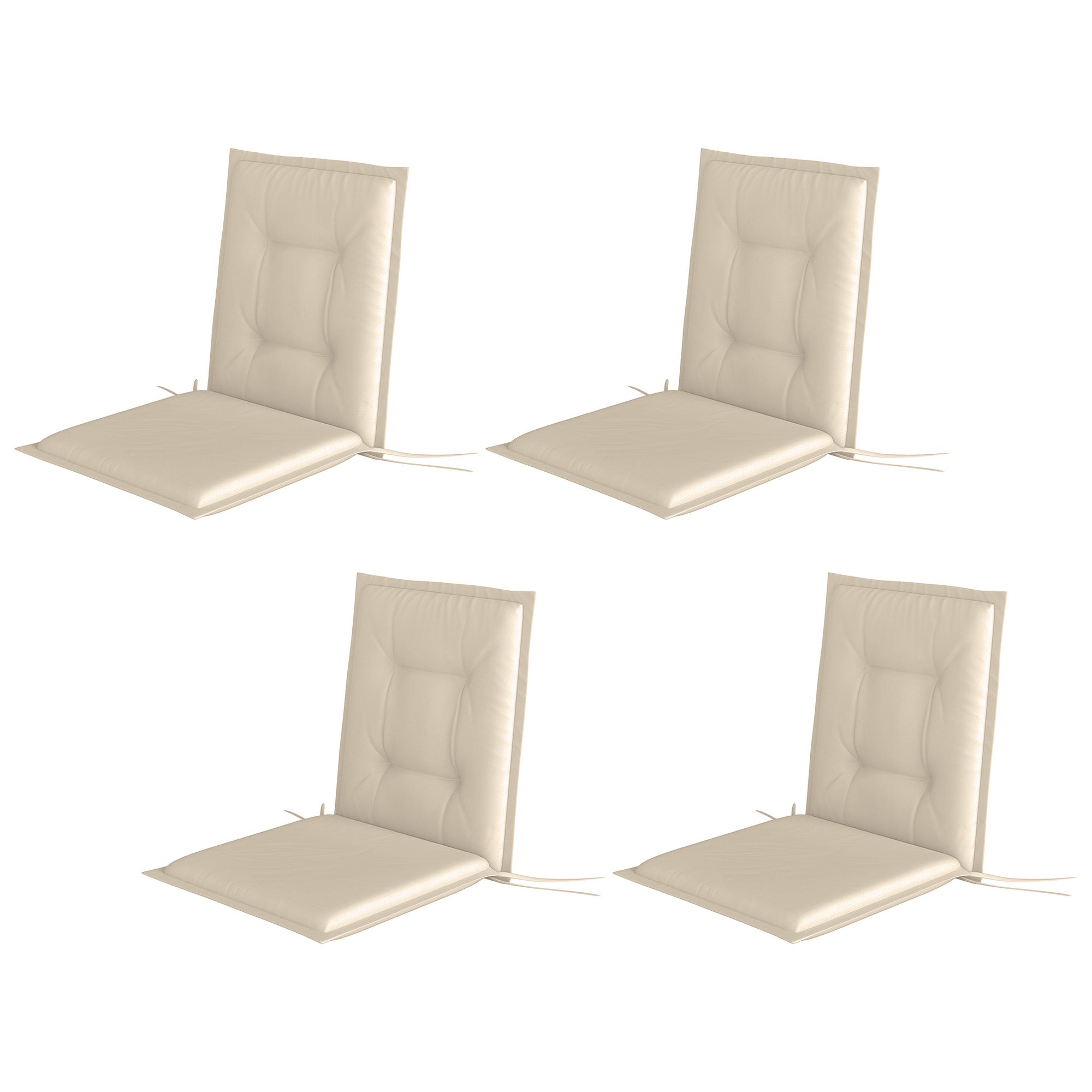 Sæt Med 4 Siddehynder 108 X 50 X 5 Cm Stolehynder Med Bånd Udendørs Siddehynde Beige  4255826835503