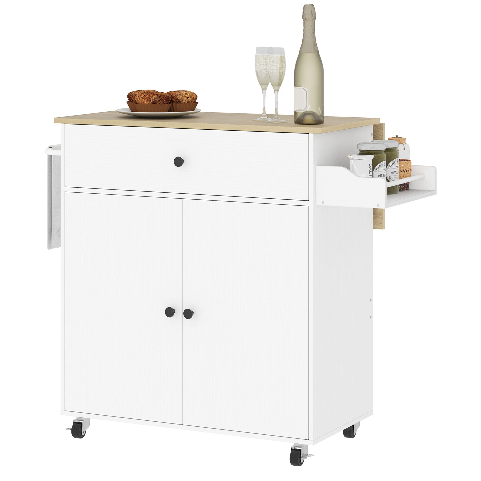 Køkkenvogn Med Skuffe Skabsrum Håndklædetørrer 106 X 42 X 87 Cm Hvid  4255826828697