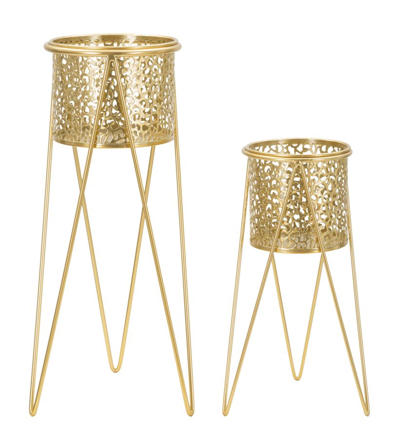 Glam Vaser I Guldfarve Metal  -  21x20x46 Og 18x18x32 Cm  8024609370014