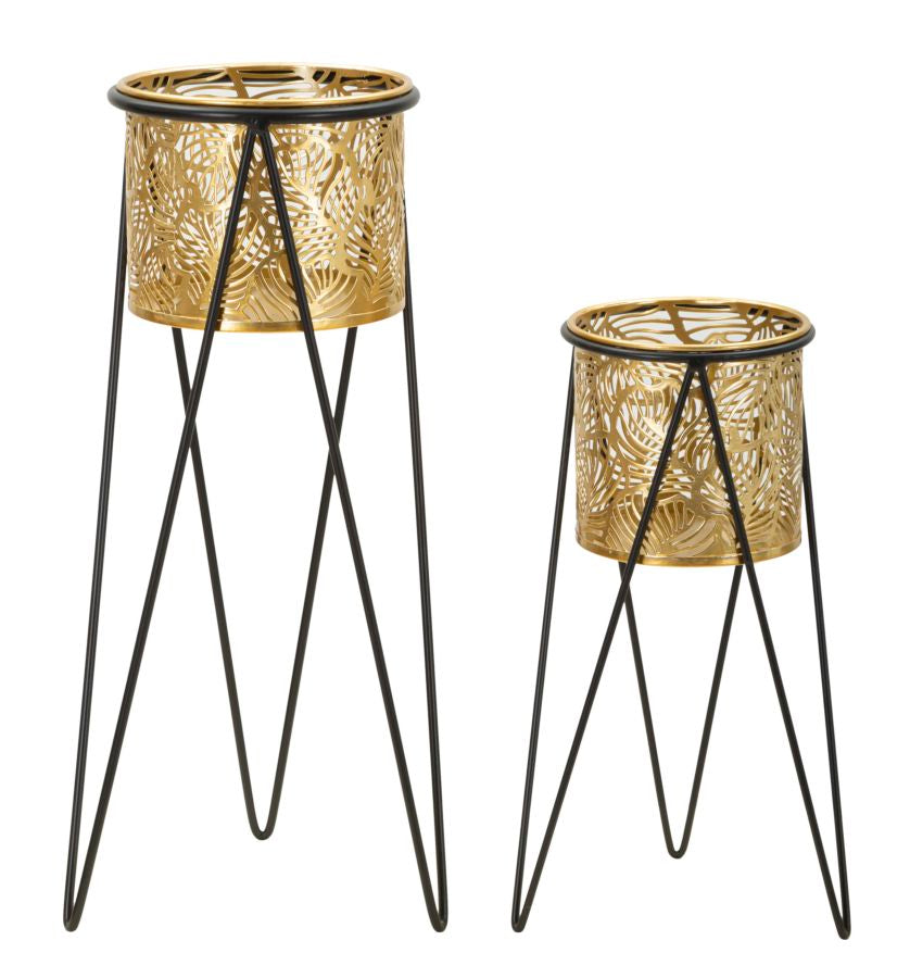 Glam Vaser I Guldfarve Metal   -  21x20x46 Og 18x18x32 Cm  8024609370076