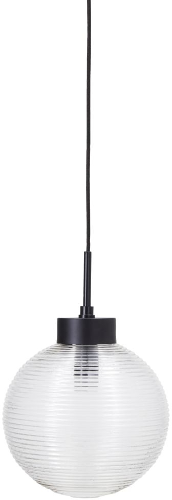 Pendellampe House Doctor Gaia ø15 X H30 Cm Håndlavet Rillede Glaspendel Klar Glas Sort Stofledning  5707644810617
