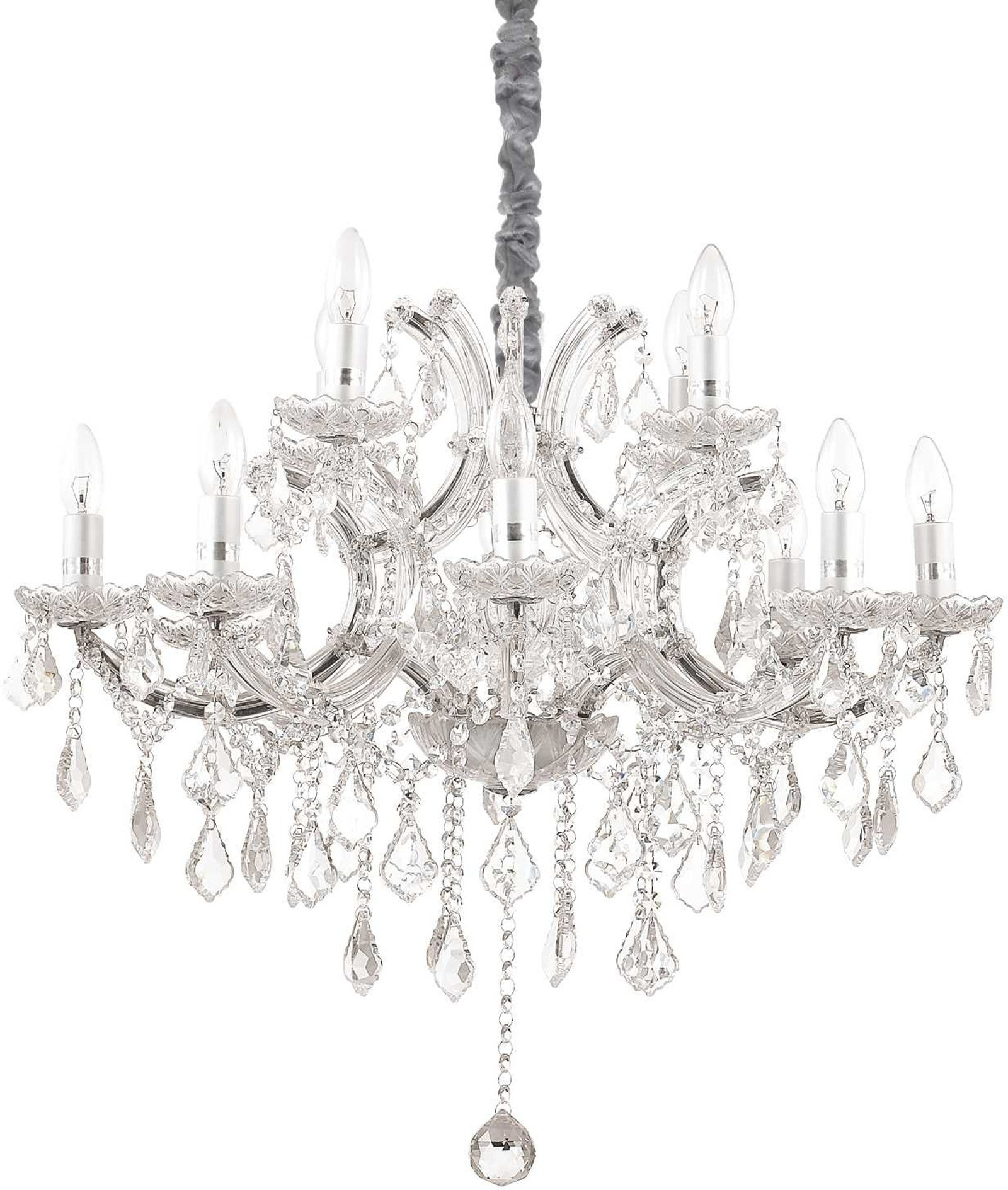 Pendel Lampe Ideal Lux Napoleon 12-armet ø74 Cm Krystalpendel Glas Loftlampe Krom  8021696167251
