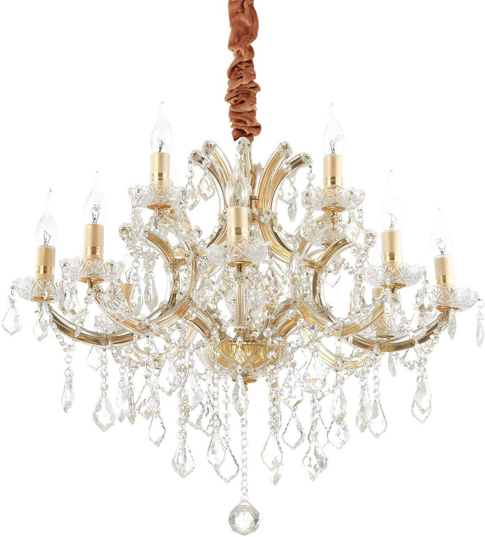 Ideal Lux Napoleon Pendellampe i Krystal og Krom, Guldfinish