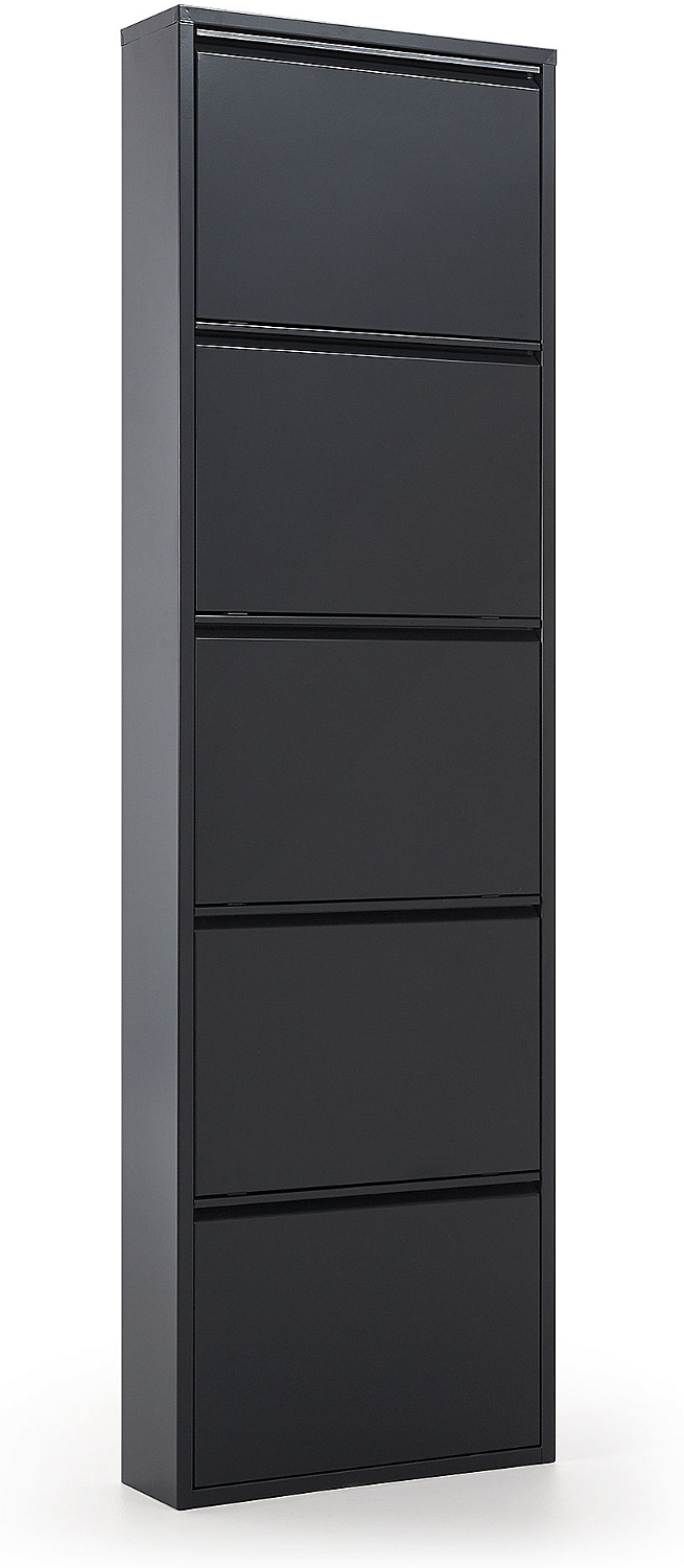 Skoreol Kave Home Ode  -  Sort Pulverlakeret Metal 5 Låger Plads Til 15 Par Sko H169 X B15 X L50 Cm  8433840520148