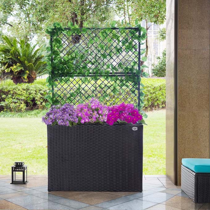 Polyrattan Blomsterkasse Med Sort Espalier 83 X 305 X 60 Cm  4250525375107