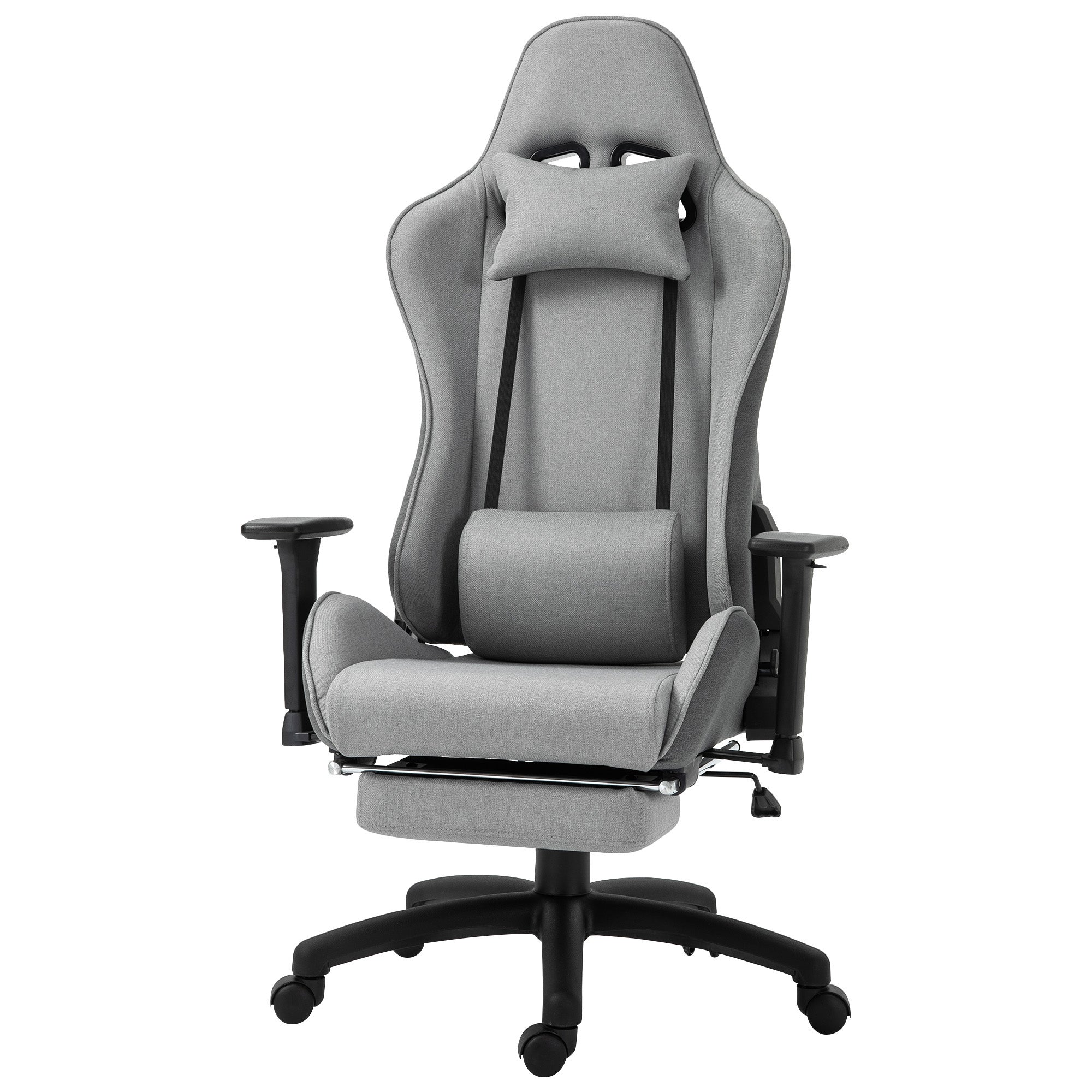 Kontorstol Computerstol Drejestol Med Aftageligt Hoved Og Lændehynde Vippefunktion Ergonomisk Skrivebordsstol Drejelig Højdejusterbar Med Fodstøtte Pp Grå 73 X 57 X 127-135 Cm  4251774915144