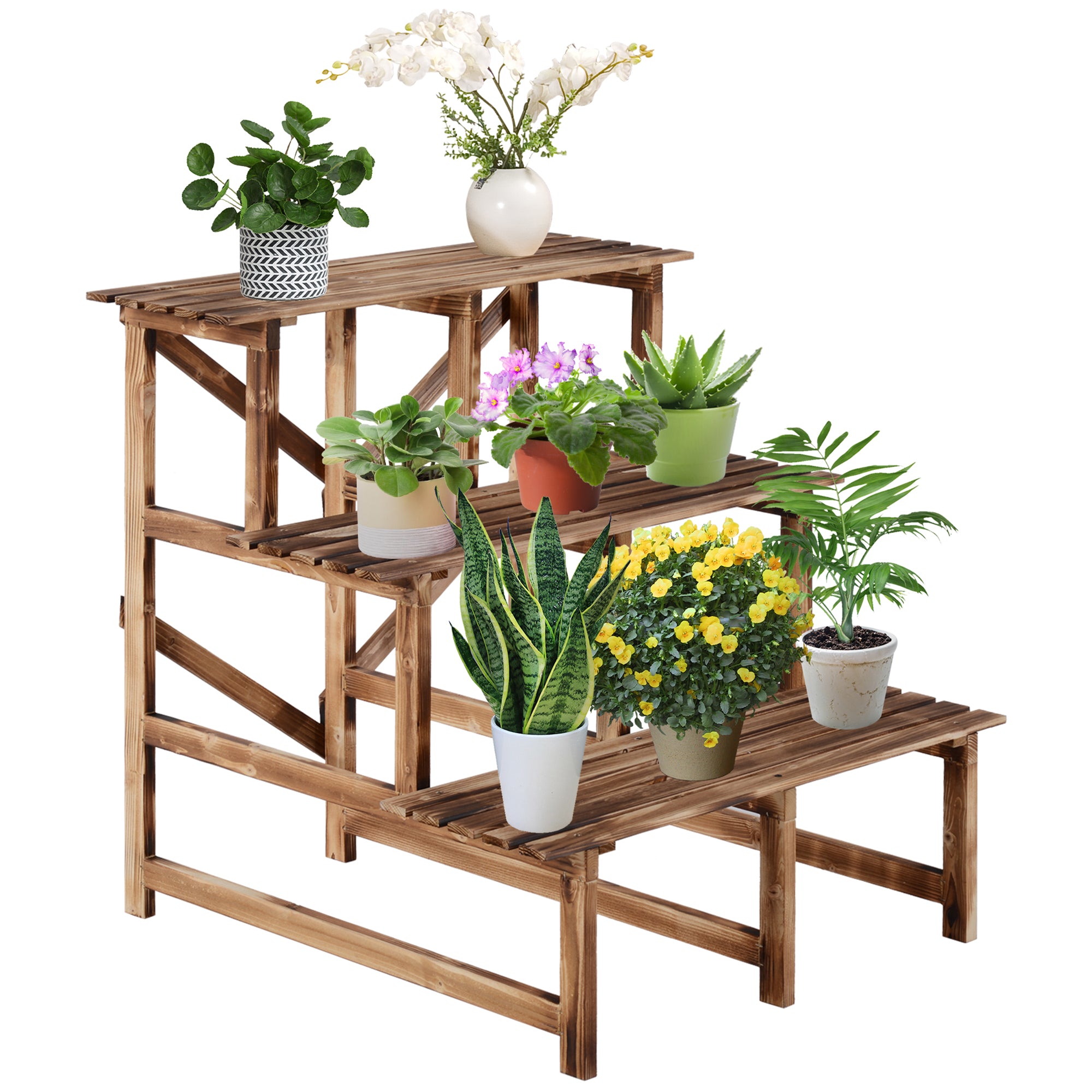 Plantestige i Fyrretræ - 3 Niveauer til Blomsterpotter