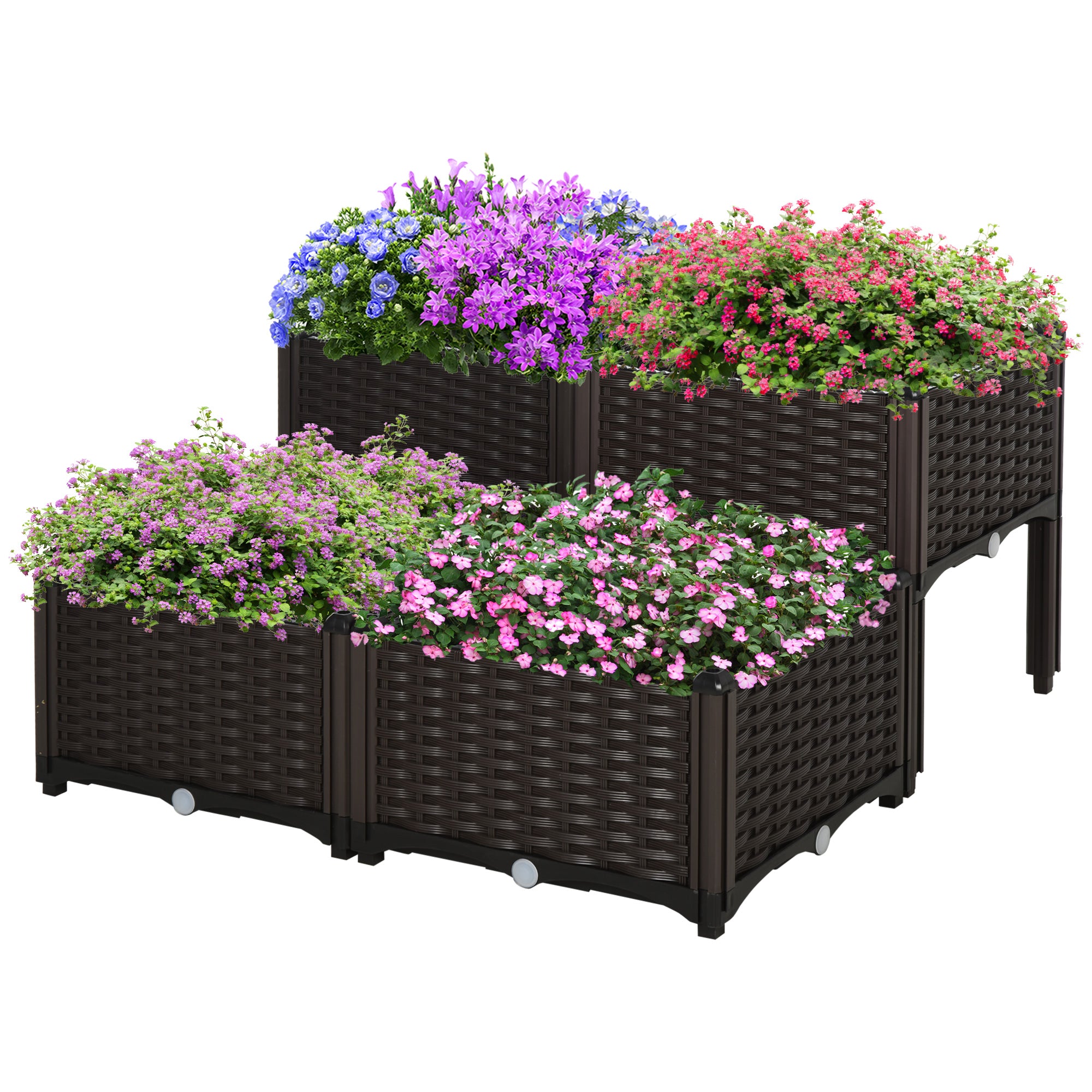 Højbed Plantekasse Med Drænhuller Blomsterkasse I Rottinglook Plastik Brun 40 X 40 X 44 Cm  4251774978224