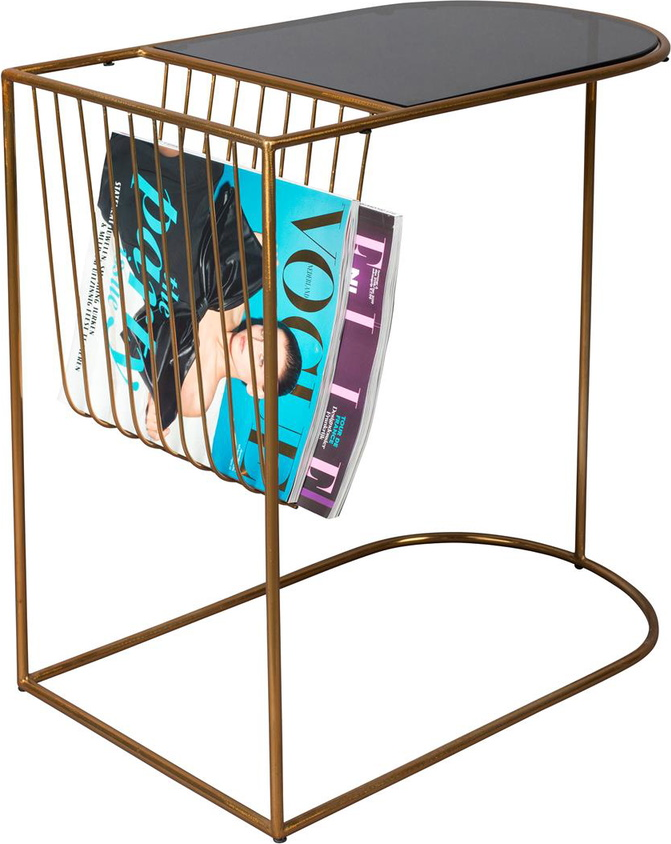 Sidebord Dutchbone Eileen Mudderbrun Glasplade Med Guld Stel Og Magasinholder  8718548044920