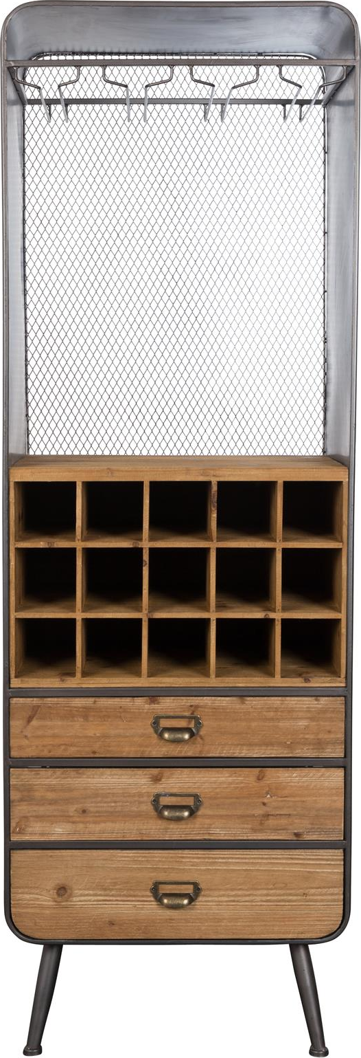 Vinskab Dutchbone Vino I Brungrå Lakeret Grantræ Med Jernunderdel 170x56x38 Cm  8718548030107