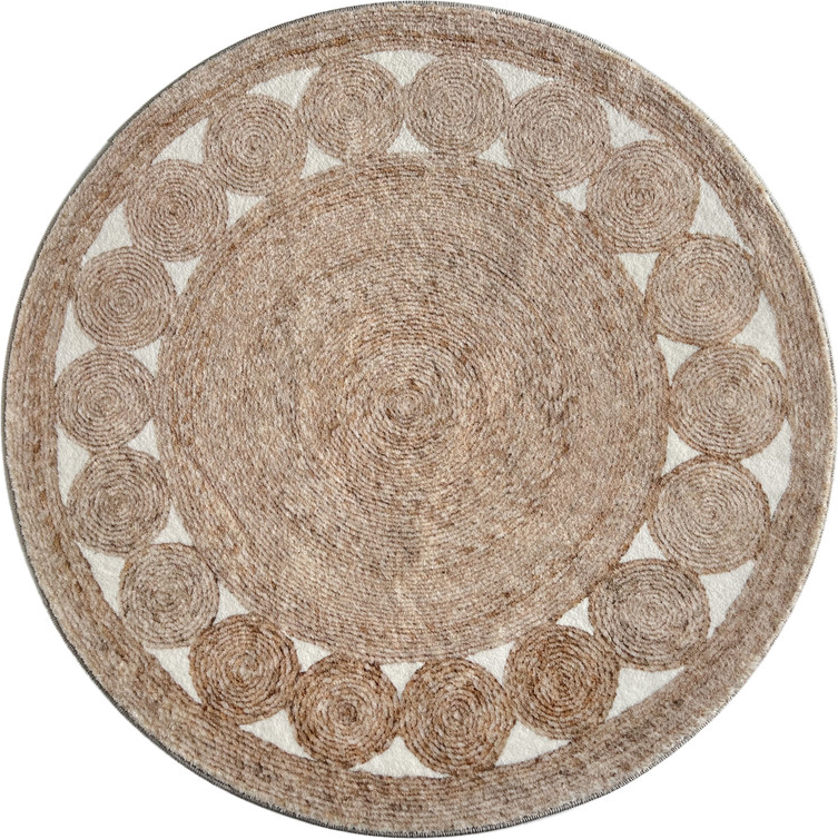 Rundt Gulvtæppe Loomery Brady ø150 Cm Beige 12 Cm Luv Polyester Med Tone-i-tone Cirkler  8253215271525