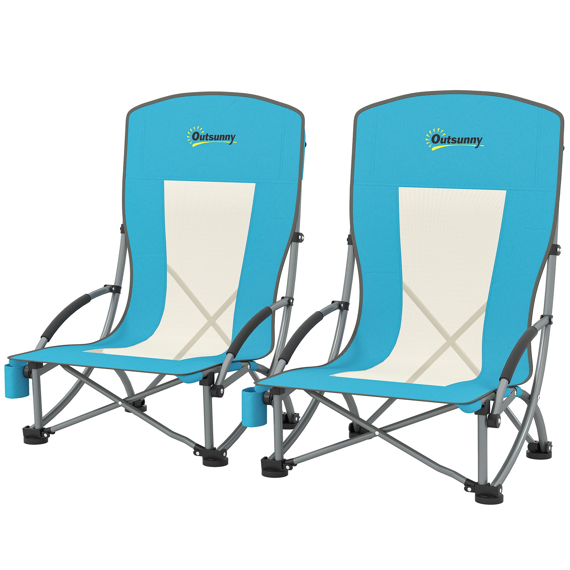 Sæt med 2 foldbare campingstole med kopholder - Blå
