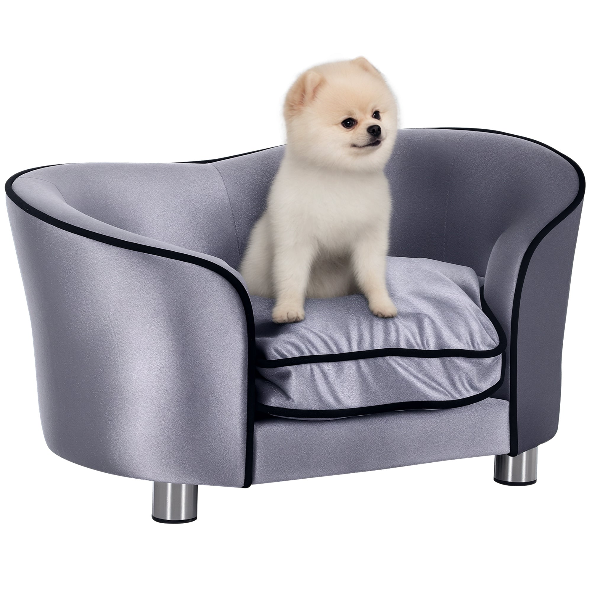 Hundesofa med vaskbar hynde og naturlig træramme, lysegrå
