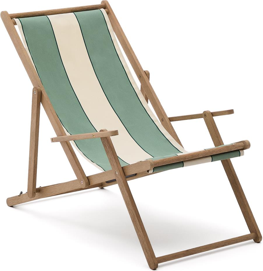 Foldbar Udendørs Hængekøje-stol Med Armlæn Kave Home Vilara Akacietræpolyester Grønbeige  8447305060773