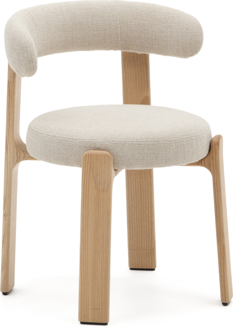 Spisestol Med Armlæn Kave Home Granite Beige Chenille Fsc Asketræ  8433840973333