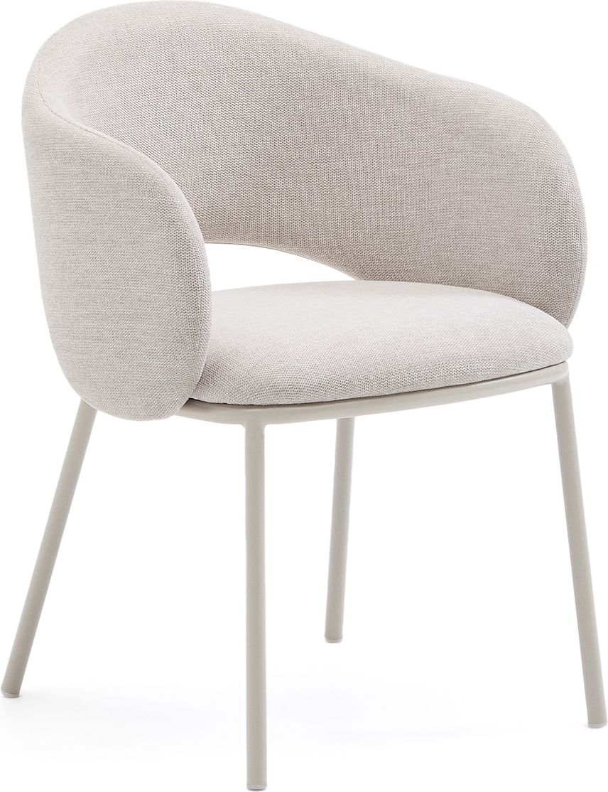 Elegant Spisebordsstol med Armlæn i Beige Chenille