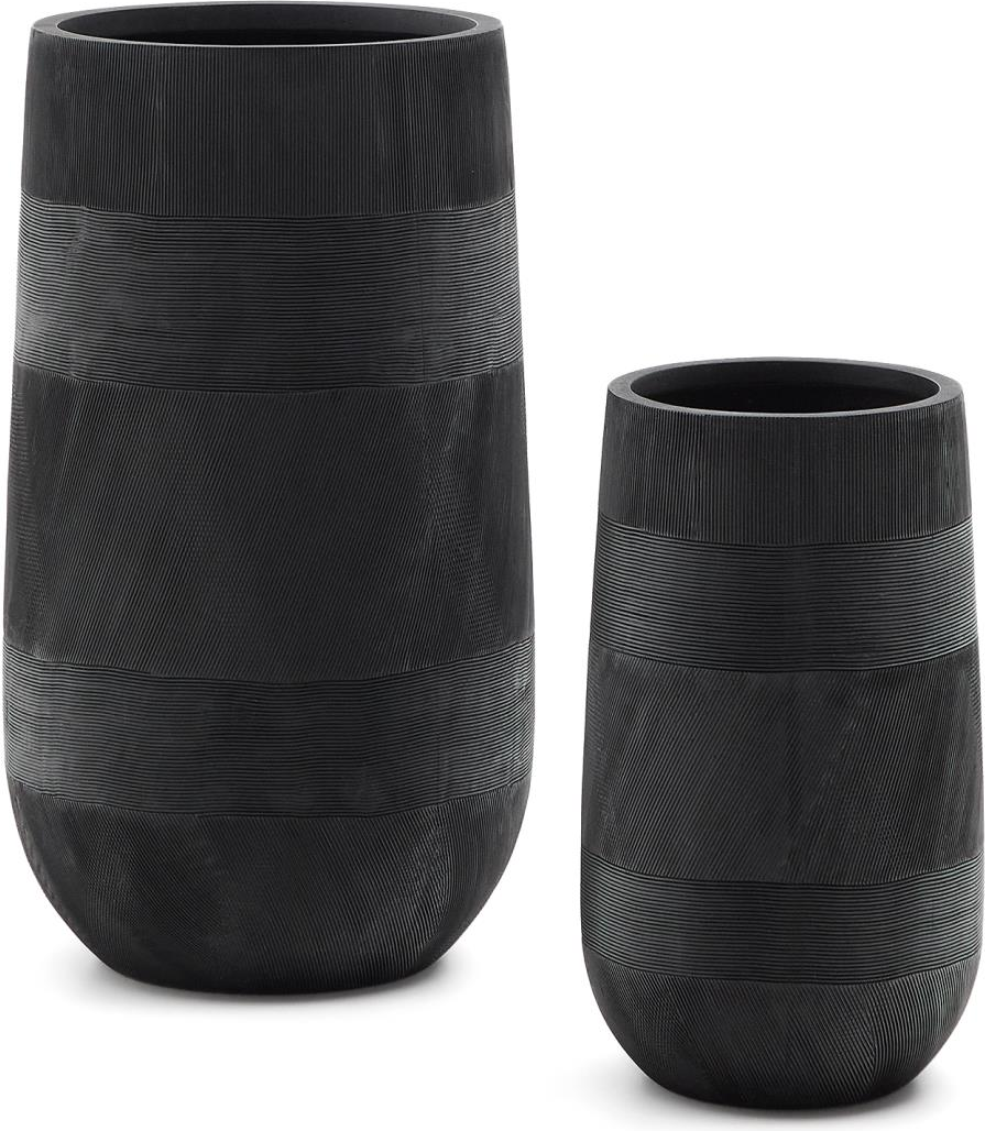 Udendørs Krukkesæt Kave Home Tival H80xø45 Cm Sort Polystone Plantekrukker  8447305025499
