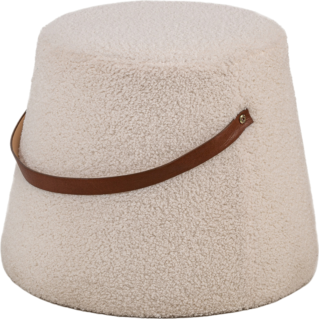 Puffodskammel Nordlys Furniture Fuji  -  Hvid Boucl? ø42?36 Cm Med Læderhåndtag Og Oeko-tex-certificeret  3760351892132
